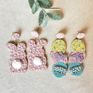 Pendientes de Conejito de Pascua Hechos a Mano de Primera Calidad para Mujeres y Niñas, con Cuentas, Pompones, Pedrería, Letras Coloridas de Feliz Pascua - Product Image 5