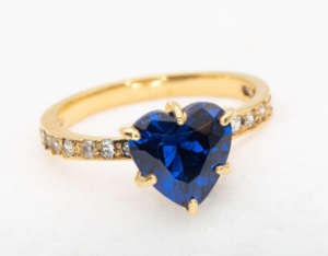 8*8mm en forma de corazón zafiro azul 14K oro amarillo sólido hecho a mano Art Deco anillo 'Heart Promise' impecable corazón corte solitario anillo - Product Image 3