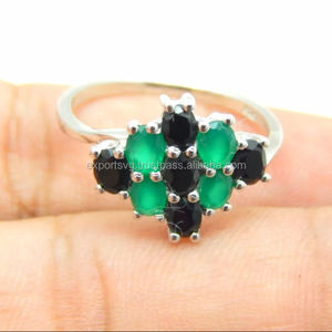 Anillo de Boda Clásico de Plata de Ley 925 con Ónix Verde Negro para Mujer, Engaste de Alta Calidad - Product Image 1