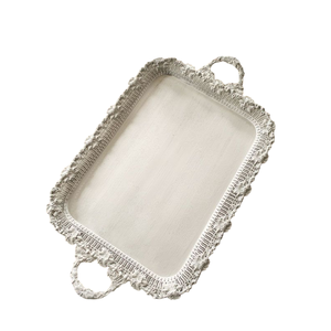 Wholesale Vintage Silver Plated Eco-Friendly Dishwasher Safe Commercial Grade <b>Serving</b> <b>Tray</b> Two Handles Christmas Pattern Metal - Product Image 5