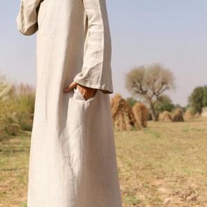 New Long Sleeve V- Neck Loose Flax <b>Dress</b> For Women - Product Image 4