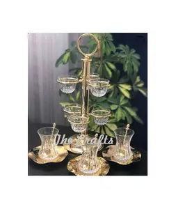 Iron Gold Polished Kitchen Storage Cup & Glass Holder With Coaster Set For Home Hotel And Restaurant Use