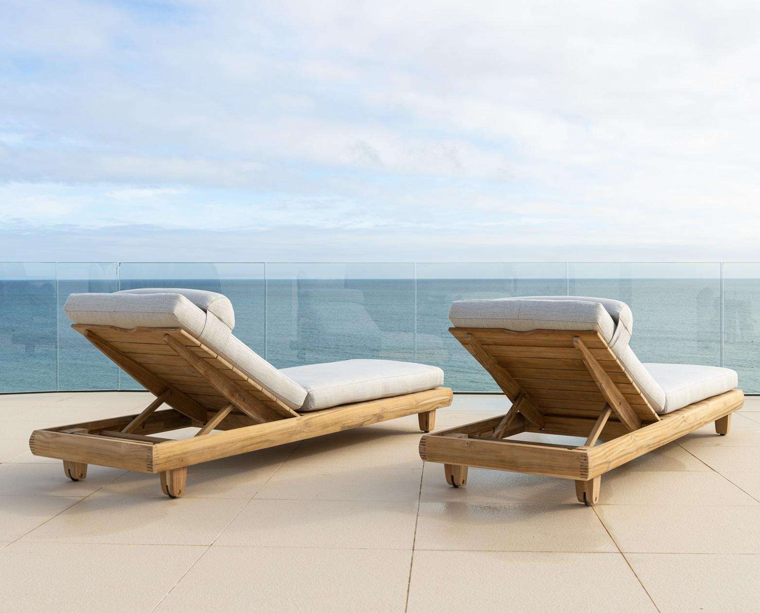 Luxury Marina Teak Solid Wood Single Sun Lounger With Waterproof