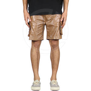 Pantalones cortos de cuero para hombre con trabillas y cierre de cremallera Pantalones cortos de cuero ajustados para hombre con aspecto elegante - Product Image 3