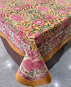 Traditional Floral Hand Block Printed 100% Eco-Friendly Cotton Artisan Design Washable <b>Tablecloth</b> Elegant Handcrafted Cover - Product Image 1