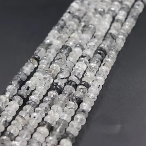 Natural Black <b>Opal</b> Rutile Faceted Rondelle Shape Beads 8mm Multi-Rutile Beads for Jewelry Making - Product Image 1