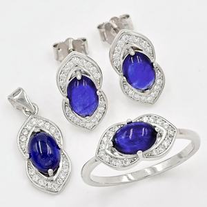 Saphir bleu naturel CZ 925 argent Sterling Cabochon ovale ensemble de bijoux de pierres précieuses pour les femmes 7x5mm taille de pierre pour les fiançailles - Product Image 1