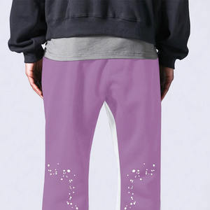 Pantalon de survêtement évasé décontracté de haute qualité pour hommes taille moyenne lavage à l'eau de Javel 100% coton tendance pantalon pour hommes lavé - Product Image 2