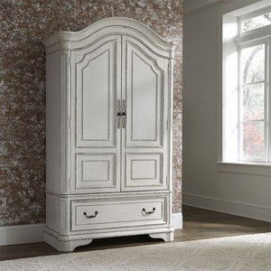 Armoire Flynn de style mid-century en acajou avec travail du bois sculpté et finition blanche. - Product Image 1