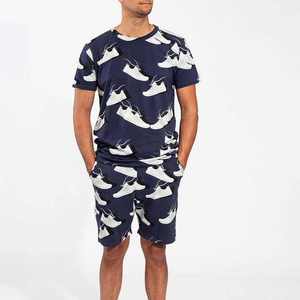 Ensemble t-shirt et short d'été deux pièces pour hommes, sport décontracté, manches courtes, polyester tricoté, imprimé avec motif en relief - Product Image 1
