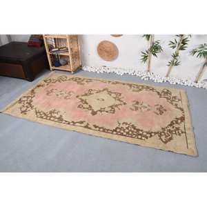 <b>Vintage</b> Turkish <b>Rug</b> 4.2 X 7.8ft Pink Brown Flat Weave Wool with Patchwork Pattern for Living Room Decorations and Hallways - Product Image 2