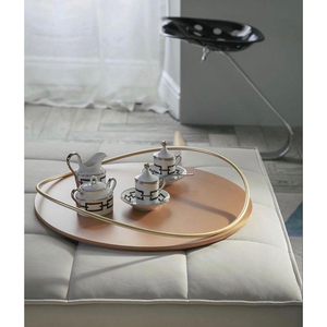 Plateaux de service en bois ronds de style luxueux avec poignée en métal faite à la main exportés par les vendeurs en vente à bas prix - Product Image 1