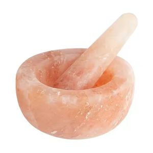 Juego de mortero y Maja de sal del Himalaya, artesanías naturales para preparación de alimentos y trituración de especias - Product Image 4
