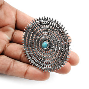 Indian Artisan Handmade Birthstone Jewelry 925 <b>Sterling</b> Oxidized <b>Silver</b> Natural Turquoise Round Shape <b>Adjustable</b> <b>Ring</b> for Women - Product Image 4