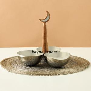 Notre nouvelle collection sur le thème du Ramadan, design moderne et luxueux, bol en acier inoxydable poli, poignée en bois, bol écologique pour dattes et noix - Product Image 1