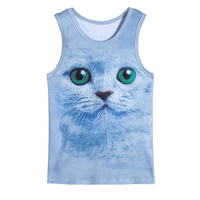 Débardeur imprimé sublimé 2025 Cat Loin en polyester sans manches pour femme, décontracté, grande taille, séchage rapide, respirant, taille personnalisée