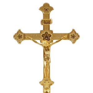 Ensemble d'autel en laiton avec croix et bougeoirs Fournitures d'église pour la décoration d'autel Culte de prière et utilisation de cérémonie religieuse - Product Image 2