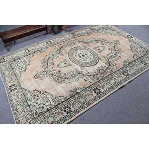 Turkish Rug, Large 5.6x8.6 ft Vintage Rug, <b>Brown</b> Green Camouflage <b>Wool</b> Rug - Product Image 2