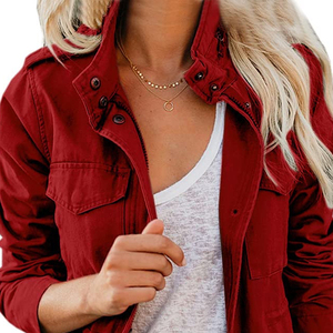High Street Women's Lightweight 100% Cotton Canvas Jackets <b>Stand</b> Collar Full Sleeves Breathable Jackets - Product Image 4