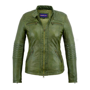 Chaqueta de cuero Nappa lista para el Invierno para mujer, personalizable, cómoda, transpirable, con cuello levantado, patrón sólido, teñido liso - Product Image 4
