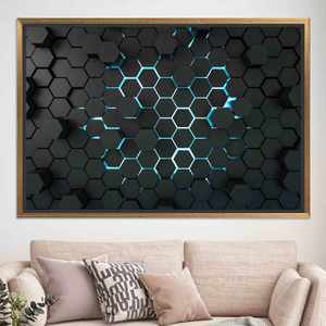 Elegante cuadro hexagonal negro para decoración de interiores - Diseño impreso, Lienzo con marco dorado - Product Image 1