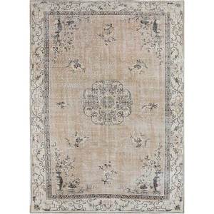 Tapis en laine noué à la main beige-brun vintage pour la maison - Idéal pour salon, couloir, entrée, chambre d'adolescent - Motif médaillon rectangulaire en puzzle - Product Image 1