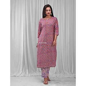 Ensemble Kurta Anarkali bleu en coton imprimé, style ethnique indien avec broderies, idéal pour les occasions spéciales - Product Image 4