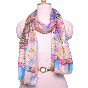 Patrón de diseñador Sedoso Ligero Pashmina Chal Personalizable Impreso digital Bambú Verano Longitud larga Accesorio de moda Tradicional - Product Image 4