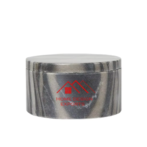 Recipiente Decorativo Redondo de Mármol Italiano Negro con Tapa de Madera para Almacenar Alimentos y Especias - Product Image 1