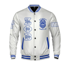 Zeta Phi Beta 1920 Sororité Vie Grecque Bleu Blanc Varsity Letterman Veste ZPB Chenille Patch Fondateurs Style Gear - Product Image 4