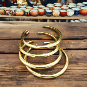 Plain circular brass bohemian bangle <b>bracelet</b> in <b>adjustable</b> size, special gift idea for women, vintage statement bangle - Product Image 1