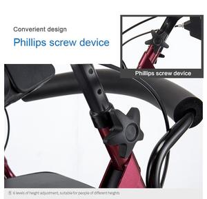 רולטר הליכון קשישים באיכות גבוהה אלומיניום קל משקל 4 גלגלים רולטר הליכון קומפקטי אדום לנכים עם בלמים - Product Image 6