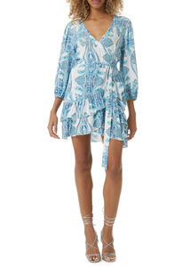 ใหม่ดอกไม้พิมพ์ลําลองสามในสี่แขนมินิความยาว Ruffles ห่อชุดพิมพ์สั้น - Product Image 2