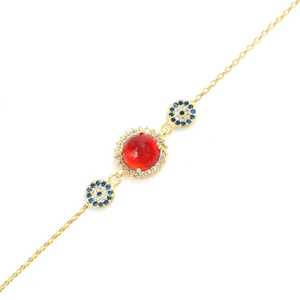 925 Sterling Silver Fashion Charm <b>Bracelet</b> with <b>Red</b> Stone and Evil Eye Bead - Product Image 1