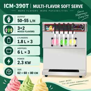 Máquina de helado suave de acero inoxidable con cubierta de mesa, 50-55 L/h, 5 sabores mixtos, tolva de preenfriamiento para cafetería ICM-390T - Product Image 3