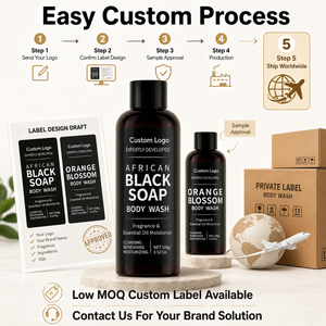 Duo <span class=keywords><strong>de</strong></span> gels douche à marque privée, faible MOQ, savon noir africain personnalisé, gel douche fleur d'oranger, ensemble OEM ODM, usine - Product Image 6