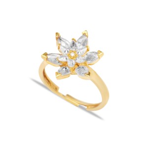 Clear CZ Stone Cluster <b>Adjustable</b> <b>Ring</b> Flower Design Turkish Wholesale 925 Sterling Silver Jewelry - Product Image 1