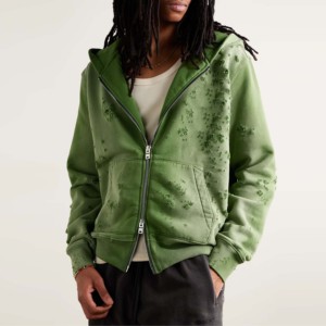 Jersey de gran tamaño 100% sudaderas con capucha mezcladas de algodón para hombres con cremallera completa lavado ácido térmico Sun Faded Sudadera con capucha desgastada para hombres - Product Image 4