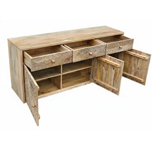 Buffet en bois de manguier massif traditionnel fait main avec étagères réglables, design durable et gain de place - Product Image 2