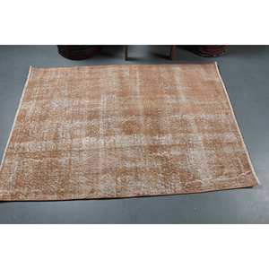 พรมขนสัตว์ตุรกีโบราณสีเบจ3.7 x 5.3ft สไตล์คลาสสิกงานเย็บปะดีไซน์แบนเรียบสำหรับตกแต่งห้องนั่งเล่น - Product Image 3