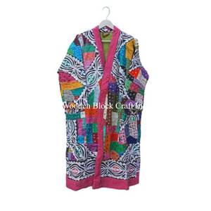 Robe de chambre en coton faite à la main pour femme, manteau d'hiver matelassé à trois couches avec broderie, style kimono long, imprimé - Product Image 6