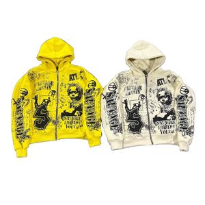 Sweat à capuche unisexe surdimensionné en coton 100% lourd, imprimé DTG personnalisé, avec patch brodé, lavage à l'acide, streetwear, strass - Product Image 1