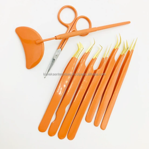 Pince à épiler en acier inoxydable avec pointe argentée recouverte de poudre orange, étiquette personnalisée, ciseaux pour extensions de cils, précision, antistatique, premium - Product Image 3