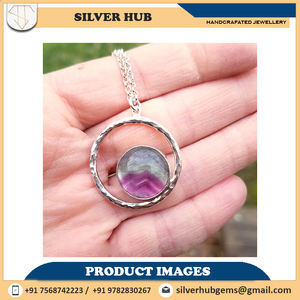 Última Plata de Ley 925 forma redonda Multi fluorita piedra preciosa hecha a mano colgante collar joyería para proveedor mayorista - Product Image 4