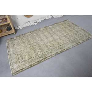 Alfombra turca de lana verde Vintage área grande 3,5 'X 6,7 'estilo clásico Patchwork rectángulo pasillo patrones abstractos algas marinas látex - Product Image 2