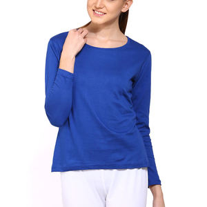 Totalmente personalizar Logo impreso cuello redondo transpirable mujeres camisas de manga larga/s en blanco liso 100% algodón Slim Fit camisa de mujer - Product Image 1