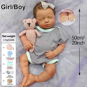 Muñeca <span class=keywords><strong>Reborn</strong></span> de Silicona de 50 cm, Sleepy LouLou, <span class=keywords><strong>con</strong></span> Cabello Injertado a Mano, Muñeca de Bebé Recién Nacido Artificial <span class=keywords><strong>con</strong></span> <span class=keywords><strong>Ojos</strong></span> <span class=keywords><strong>Cerrados</strong></span>, Lavable, Juguete para Niños - Product Image 3