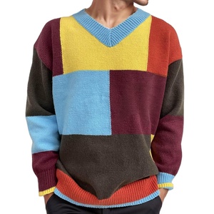 Automne chaud hommes à manches longues pull tricoté pull Anti-rétrécissement avant 100% coton rue mode porter plaine teint polaire - Product Image 1