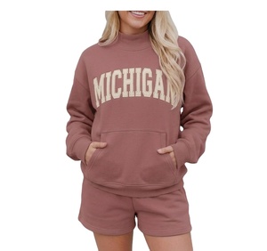 Mockneck Short Set Breathable Quick Dry Women's Solid Color Long Sleeve Mockneck Loose Fit Polyester/Cotton Fleece Streetwear - Product Image 1