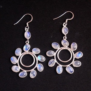 Pendientes colgantes de plata de ley 925 con piedra lunar de Fuego Azul para mujer de la mejor calidad, joyería chapada en oro para bodas - Product Image 3